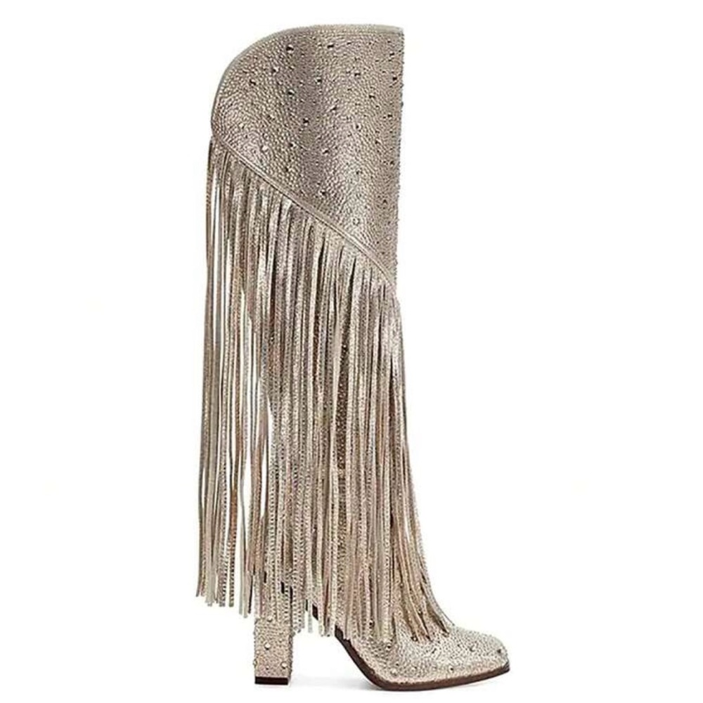Rhinestone Fringe Boots, Gold Size 8 - NIB